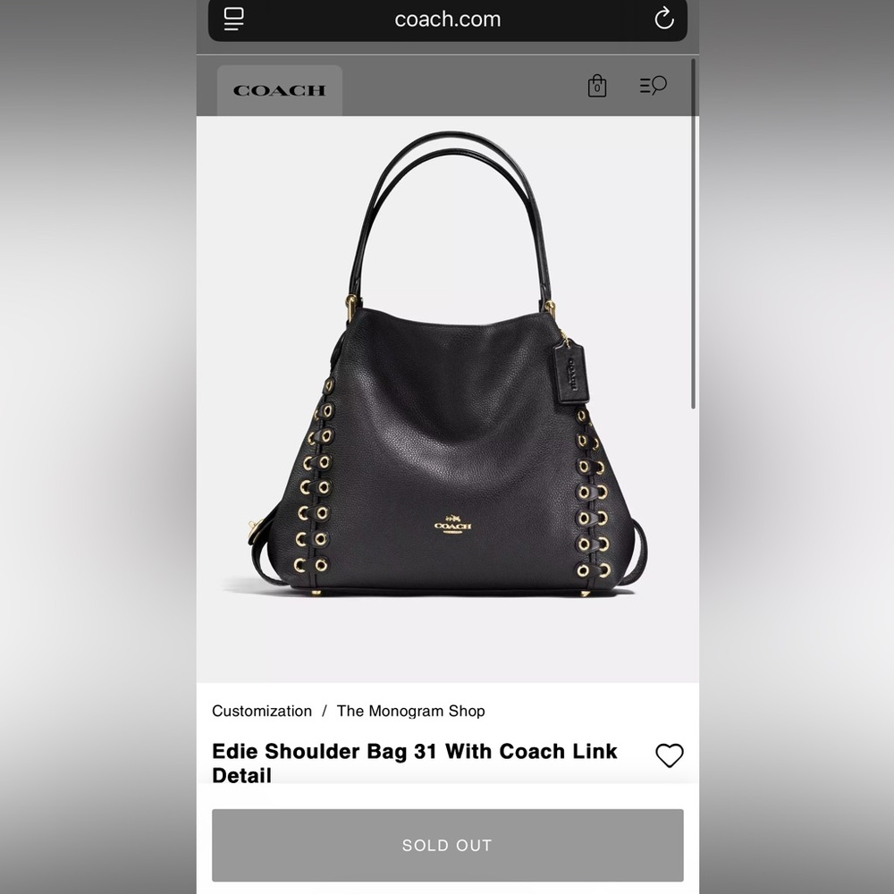 COACH *Rare* Edie 31 Black Pebble Leather Shoulder bag with Link Detailing (EUC) - Picture 7 of 10